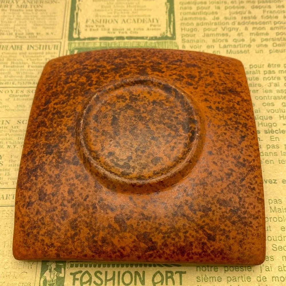 Terracotta Pottery Etched Indonesian Square Candle Holder Trinket Tray